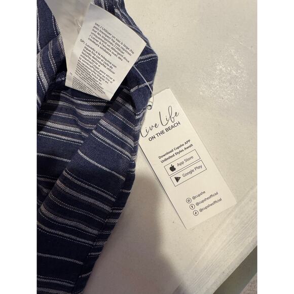 Cupshe NWT Navy Striped Short Sleeve Mini Cover-Up Small - Picture 8 of 9
